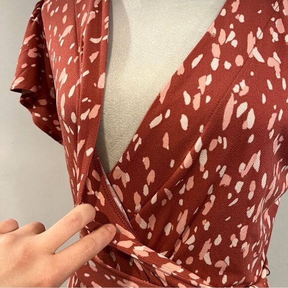 Nine West fake wrap flutter sleeves mini Dress size medium - Picture 3 of 13